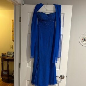 Strapless Royal Blue Prom Gown with Sheer Shawl Size 2